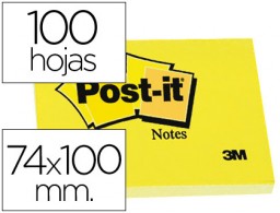 Bloc de 100 notas adhesivas Post-it 657 74x100mm. amarillas